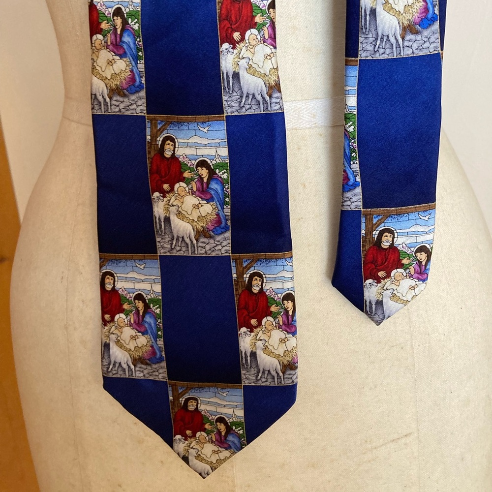 John Ashford Nativity Scene Design Bethlehem Manger Check Pattern Necktie